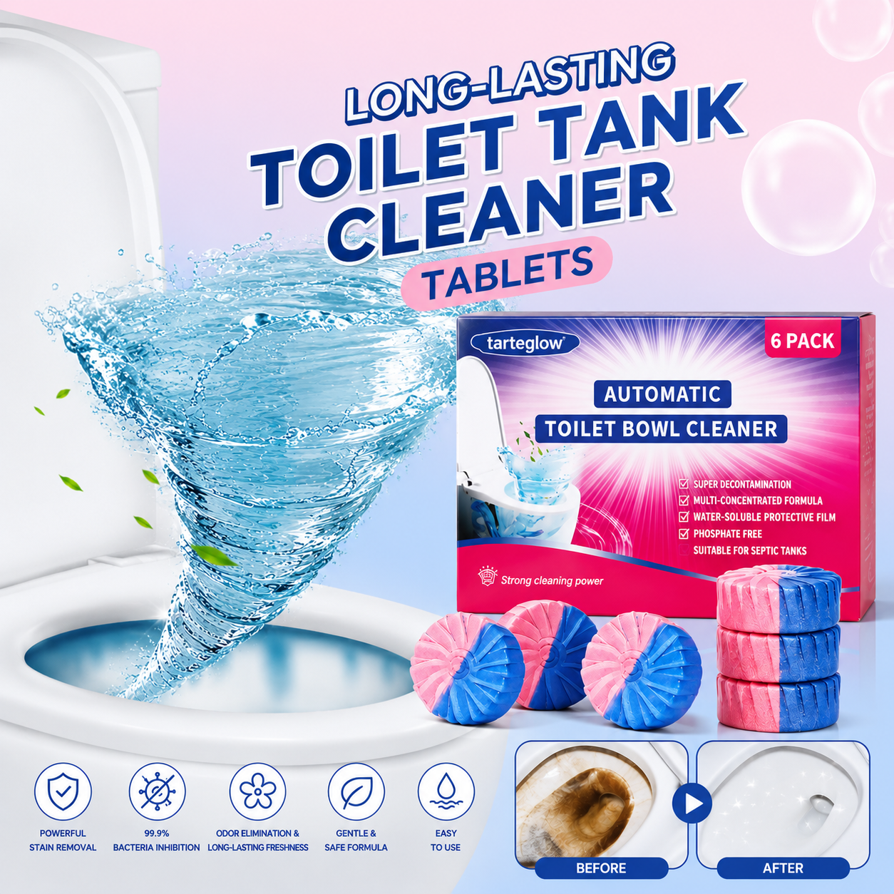 Tarteglow Langanhaltende WC-Tank-Reinigungstabletten – Frische & Sauberkeit bei jeder Spülung🚽