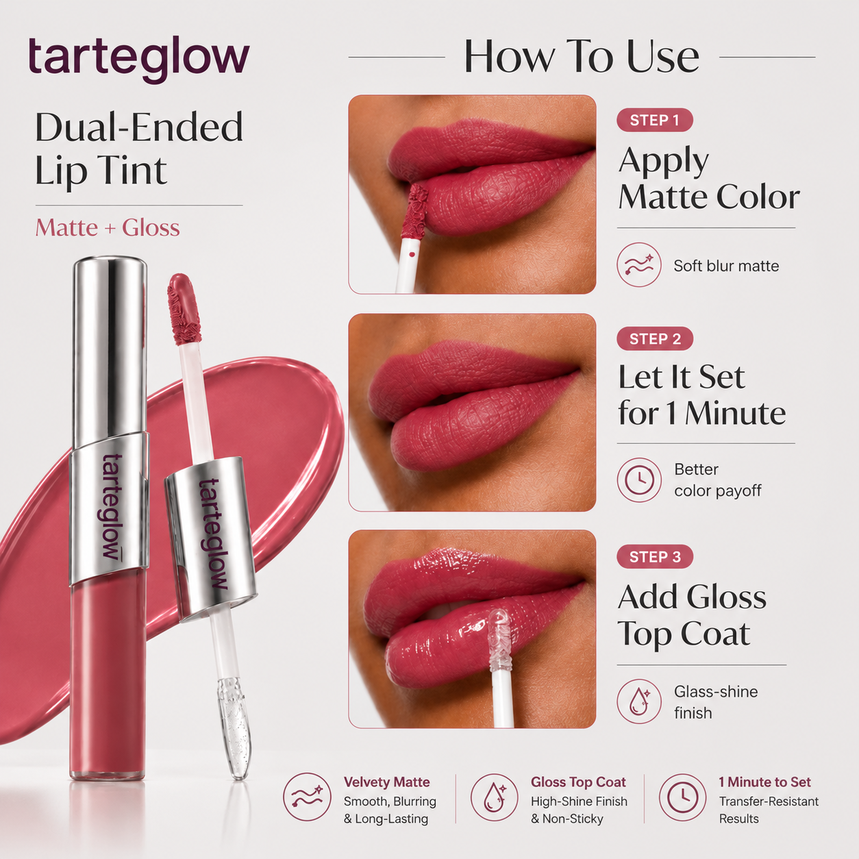 tarteglow — Dual-Ended Liquid Lipstick with Velvet Matte Color and Glossy Shine