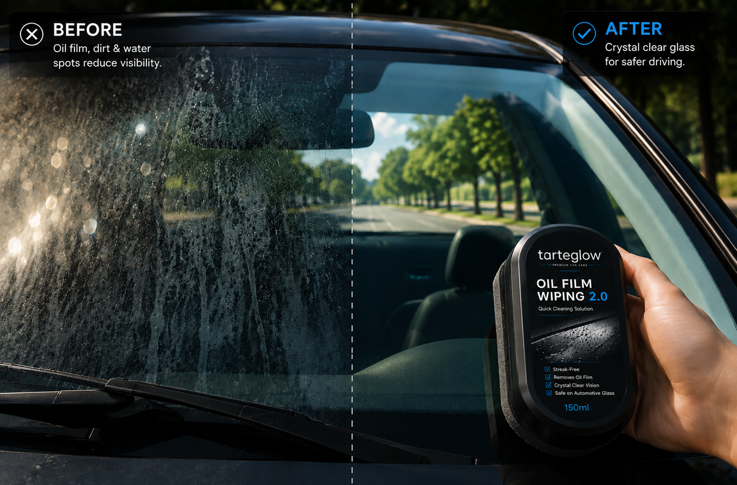 Tarteglow Oil Film Wiping 2.0-Premium Windshield & Mirror Care System